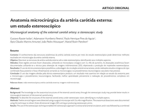 Anatomia microcirúrgica da artéria carótida externa: um estudo estereoscópico
