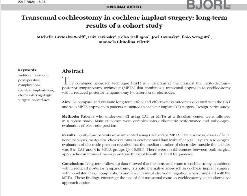 Cocleostomia transcanal em cirurgia de implante coclear