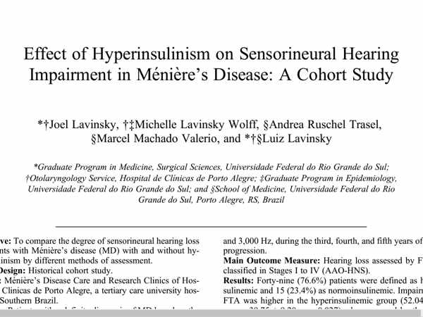 Efeito da hiperinsulinemia na deficiência de da audição neurossensorial na doença de Ménière: um estudo coorte