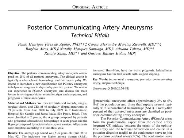 Aneurismas da artéria comunicante posterior- Técnica microcirúrgica