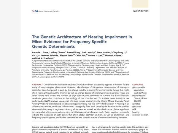 A arquitetura genética da disfunção auditiva em camundongos: evidência para determinantes genéticos para especificidade de frequência