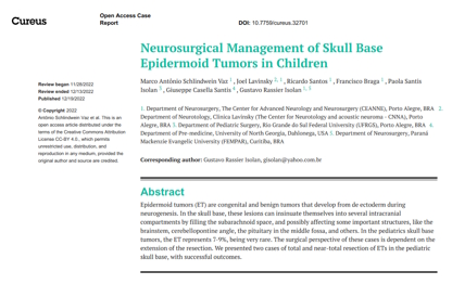 Neurosurgical Management of Skull Base Epidermoid Tumors in Children